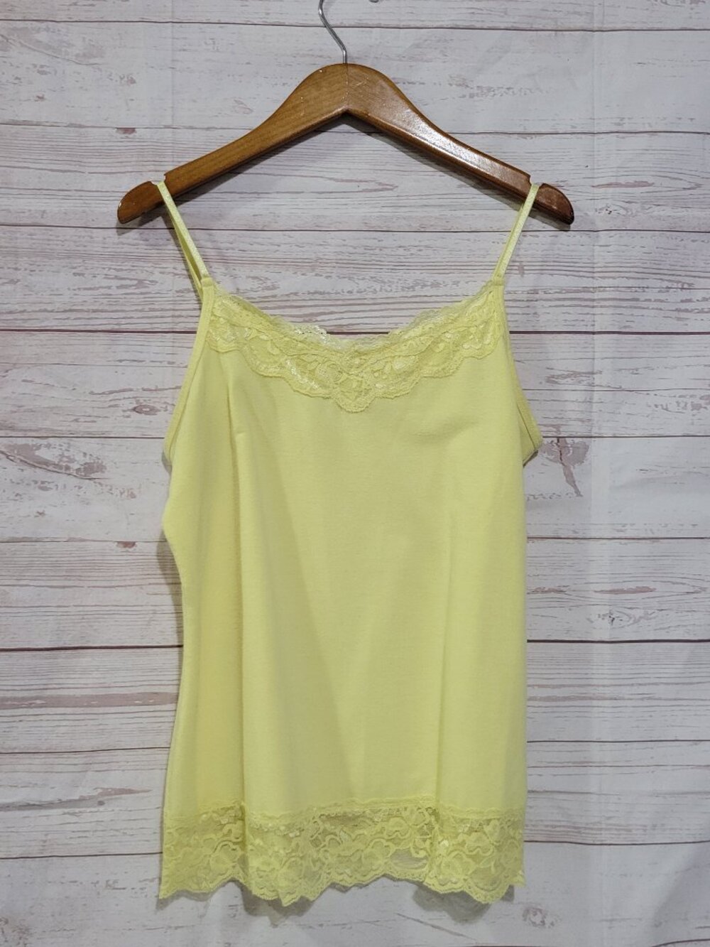 Versona Lace Cami Tank Top Womens Large Yellow Y2K Adjustable Straps 90s